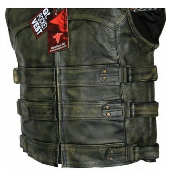 Men's Tactical Biker Style Side Buckle Motorcycle Leather Vest Concealed Carry - Picture 3 of 5